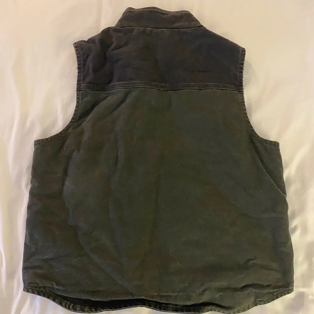 Carhartt Sandstone Sherpa Lined Two Toned Green Black Mock Neck Vest Large V33